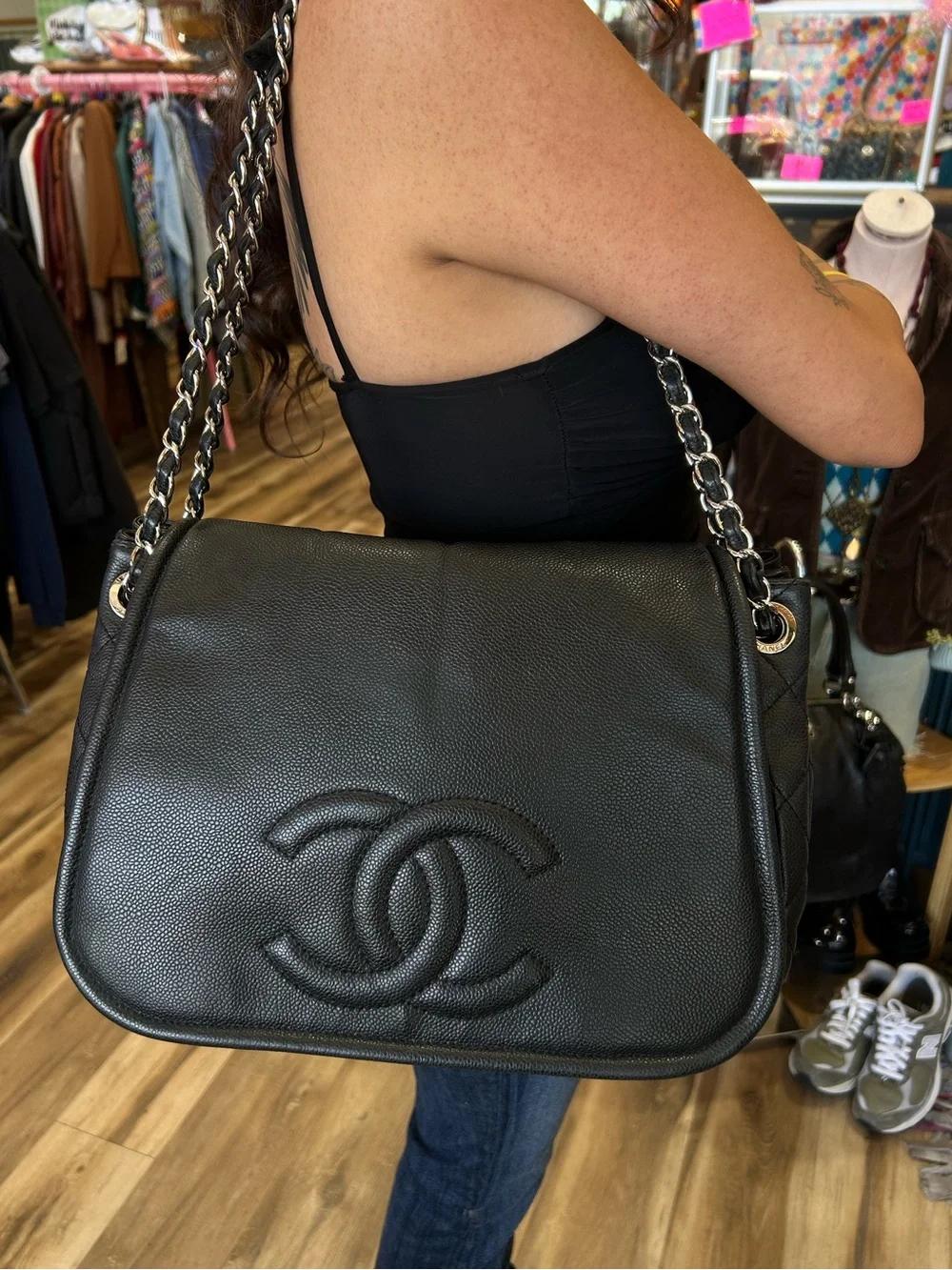 CHANEL Flap Large Chain Shoulder Crossbody Bag